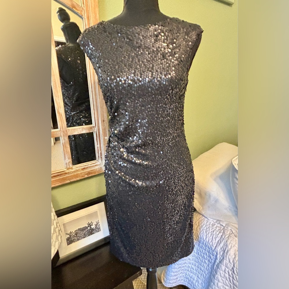 NWT David Meister dress 6 medium Sequin open back black dress cocktail LBD Vegas - Picture 10 of 16